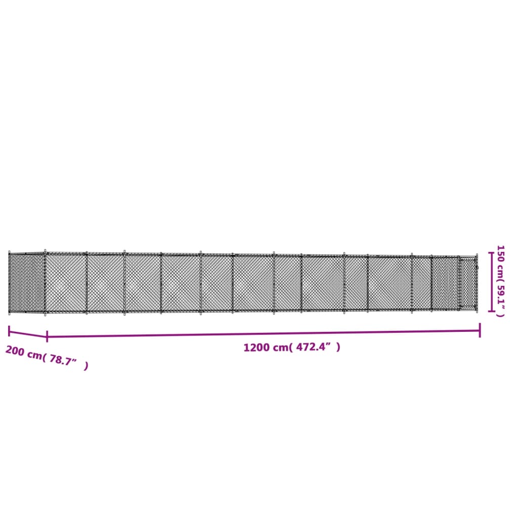 Gabbia per Cani con Porta Grigia 12x2x1,5 m in Acciaio Zincato