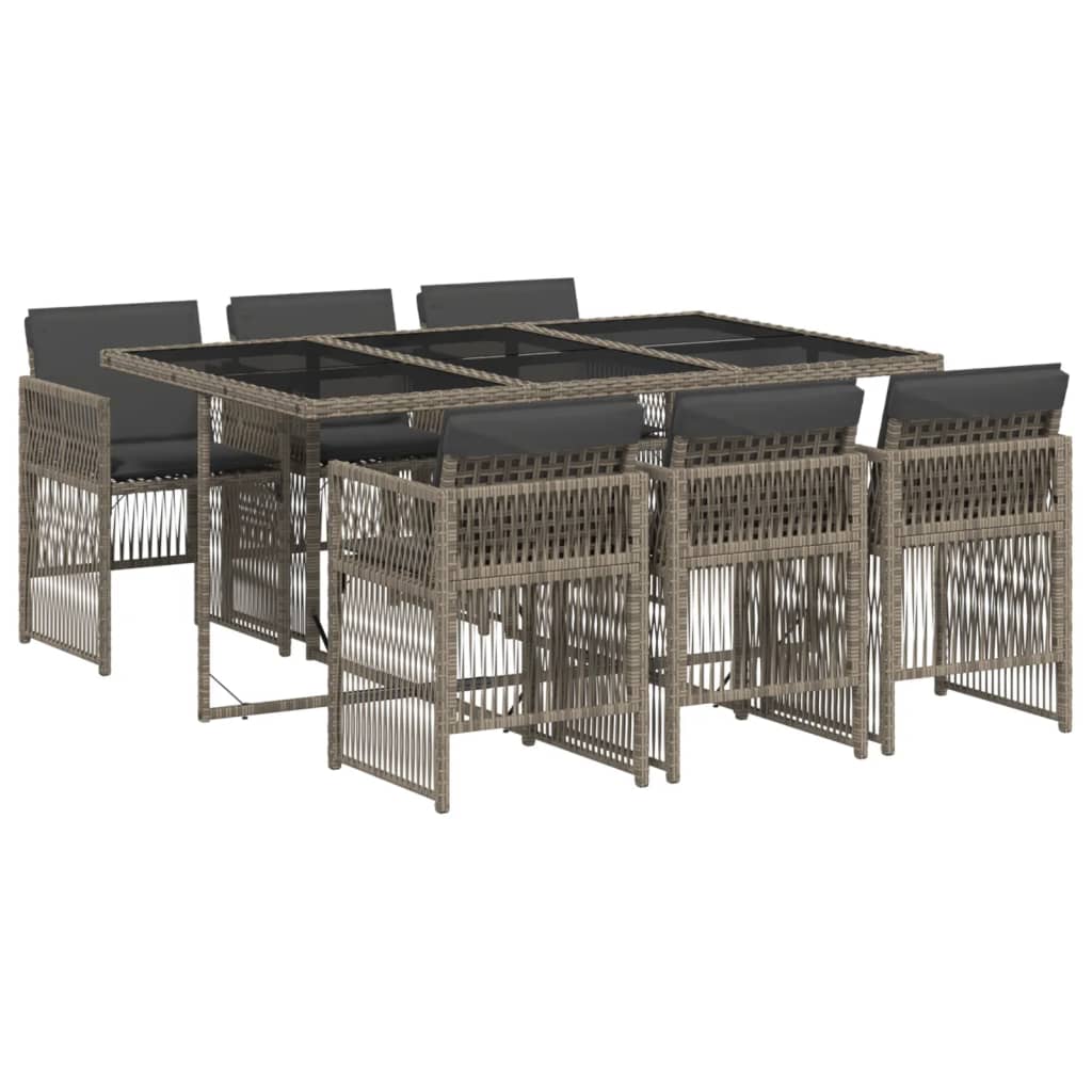 Set da Pranzo da Giardino 7 pz con Cuscini in Polyrattan Grigio