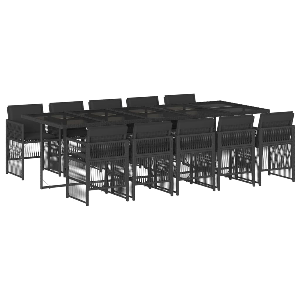 Set da Pranzo da Giardino 11 pz con Cuscini in Polyrattan Nero