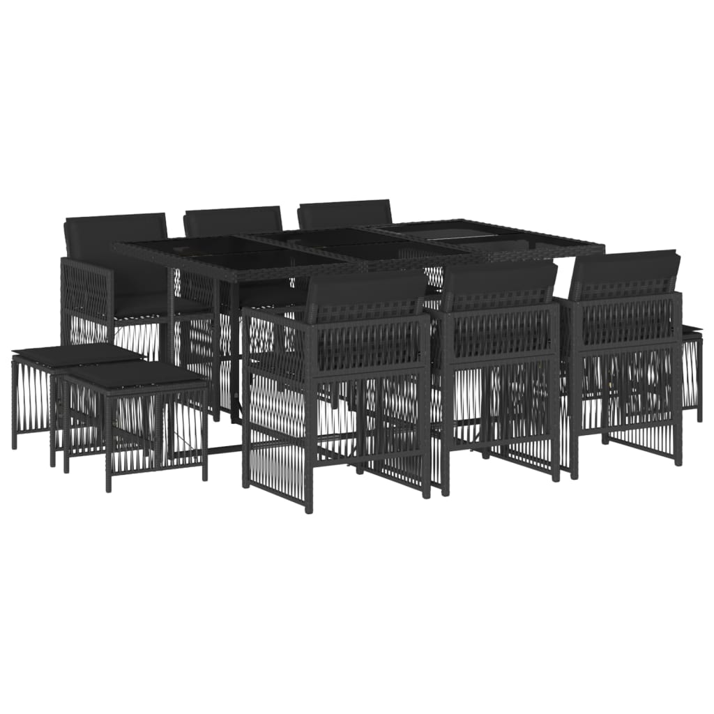 Set da Pranzo da Giardino 11 pz con Cuscini in Polyrattan Nero