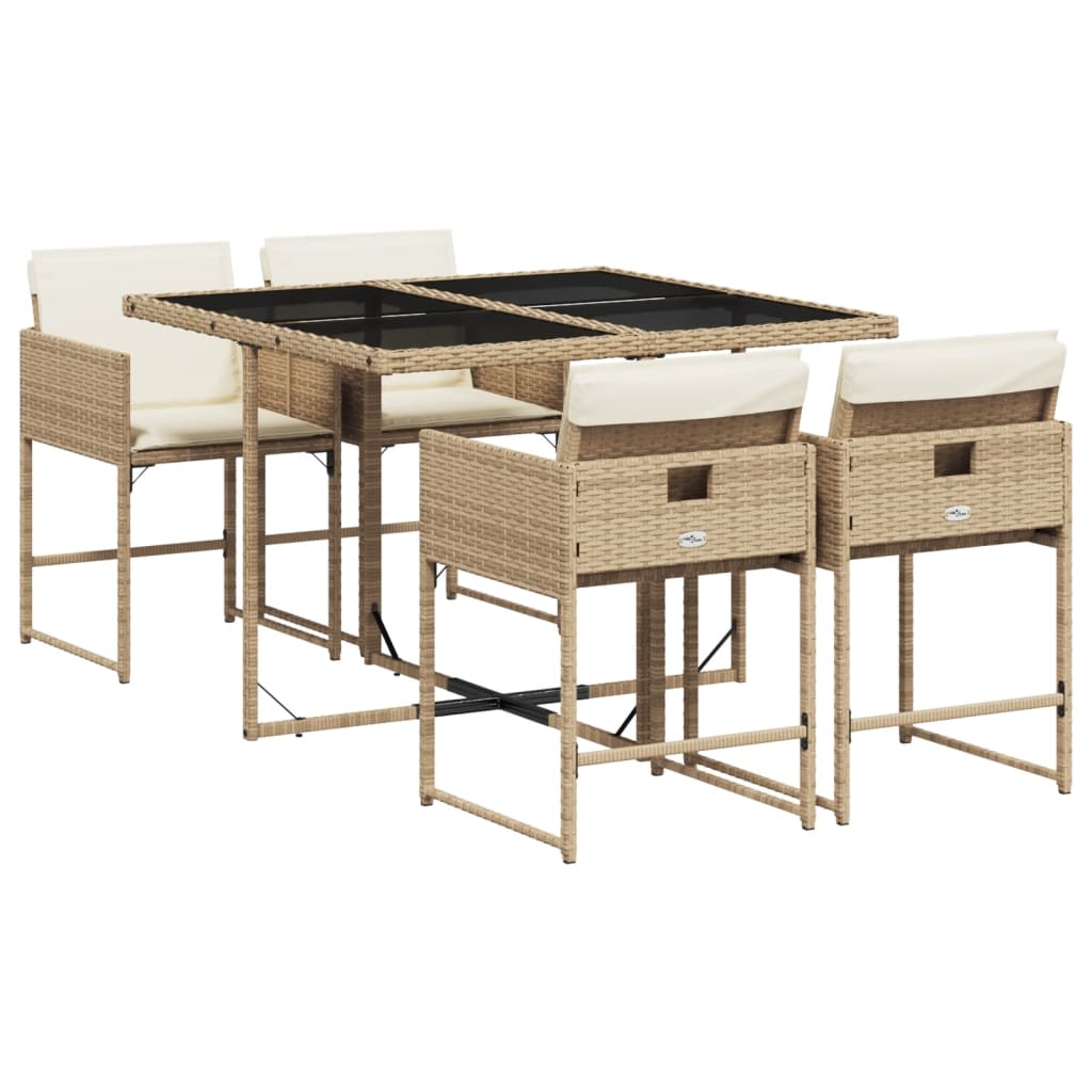 Set da Pranzo da Giardino 5 pz con Cuscini Beige in Polyrattan