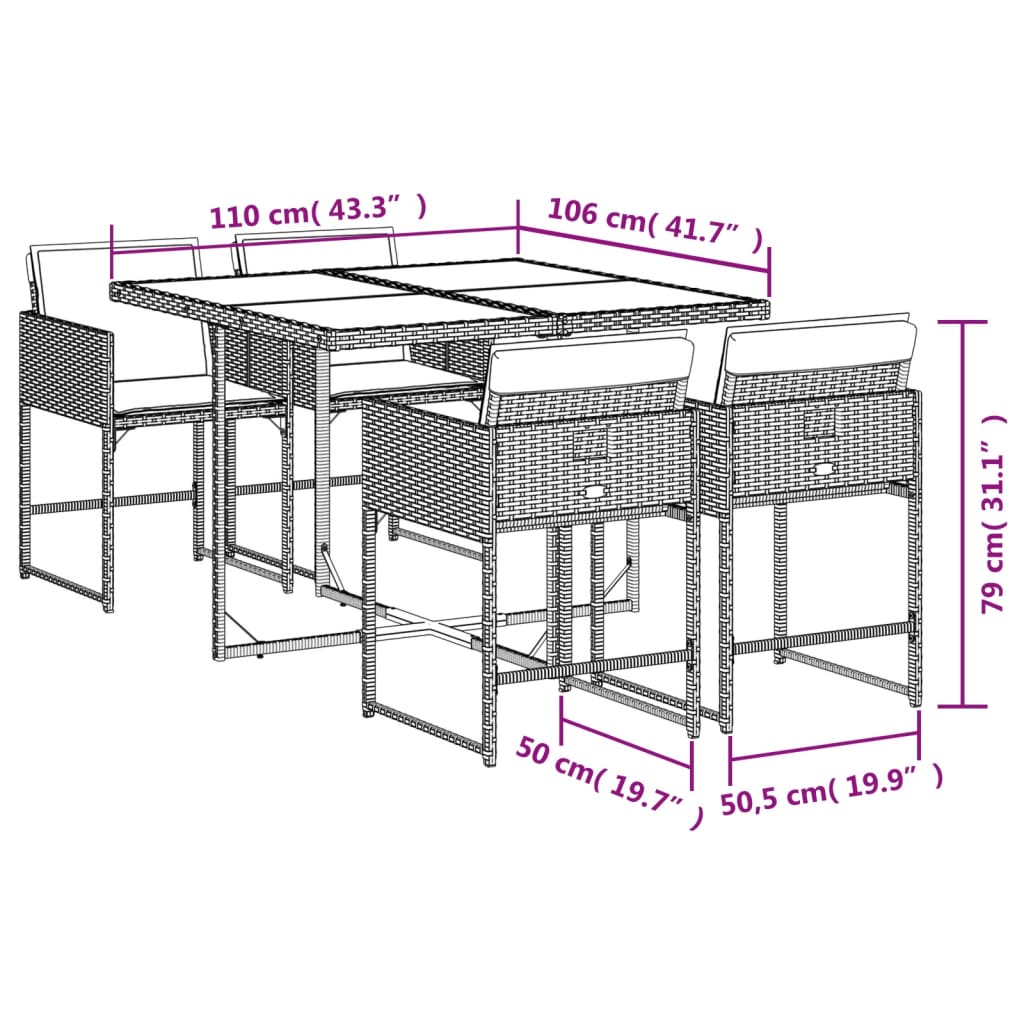 Set da Pranzo da Giardino 5 pz con Cuscini Beige in Polyrattan