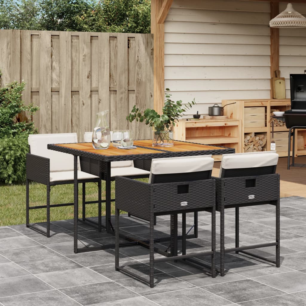 Set da Pranzo da Giardino 5 pz Nero con Cuscini in Polyrattan