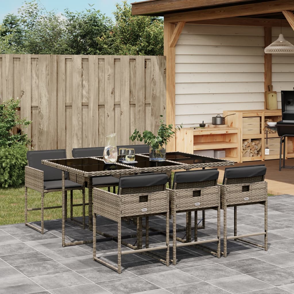 Set da Pranzo da Giardino 7 pz con Cuscini in Polyrattan Grigio