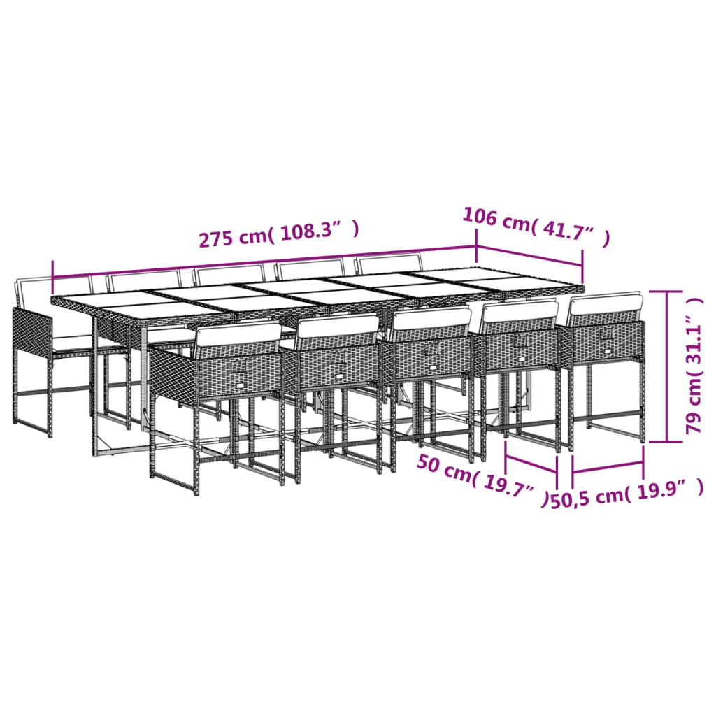 Set da Pranzo da Giardino 11 pz con Cuscini in Polyrattan Nero