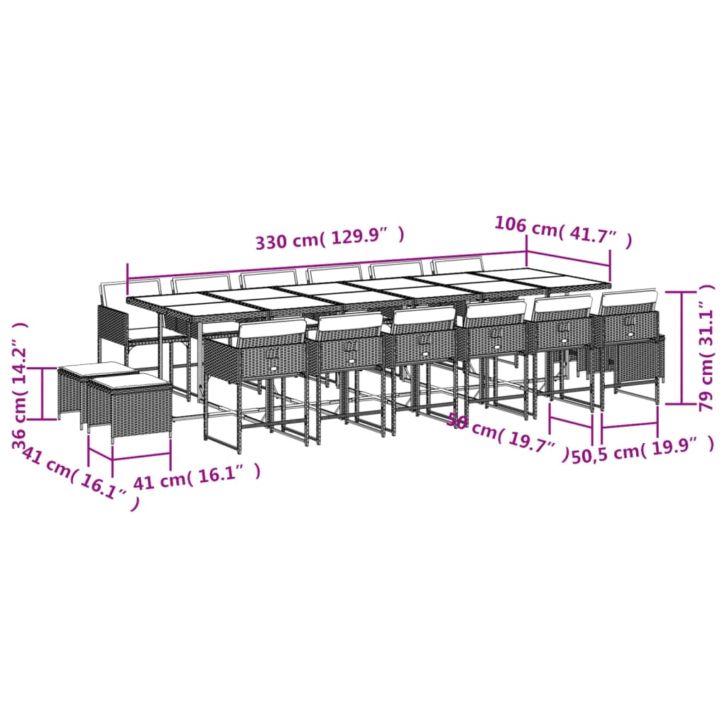 Set da Pranzo da Giardino 17 pz con Cuscini Marrone Polyrattan