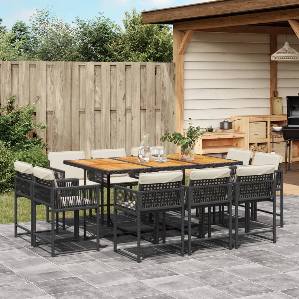 Set da Pranzo da Giardino 11 pz con Cuscini in Polyrattan Nero