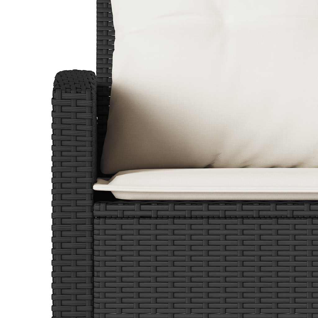 Divano a Forma di L con Cuscini in Polyrattan Nero