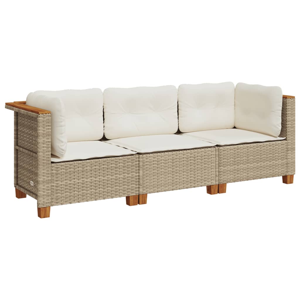 Divano da Giardino con Cuscini a 3 Posti Beige in Polyrattan