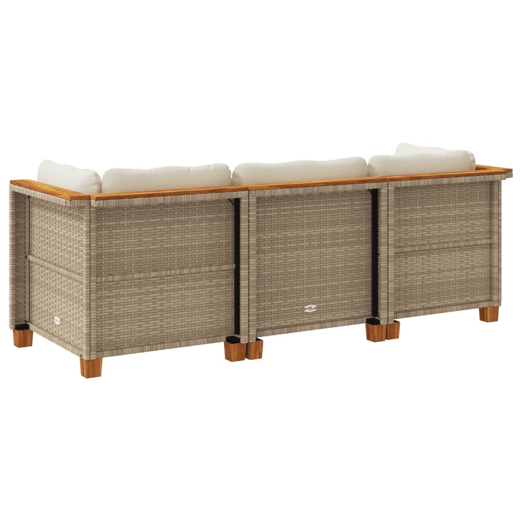 Divano da Giardino con Cuscini a 3 Posti Beige in Polyrattan