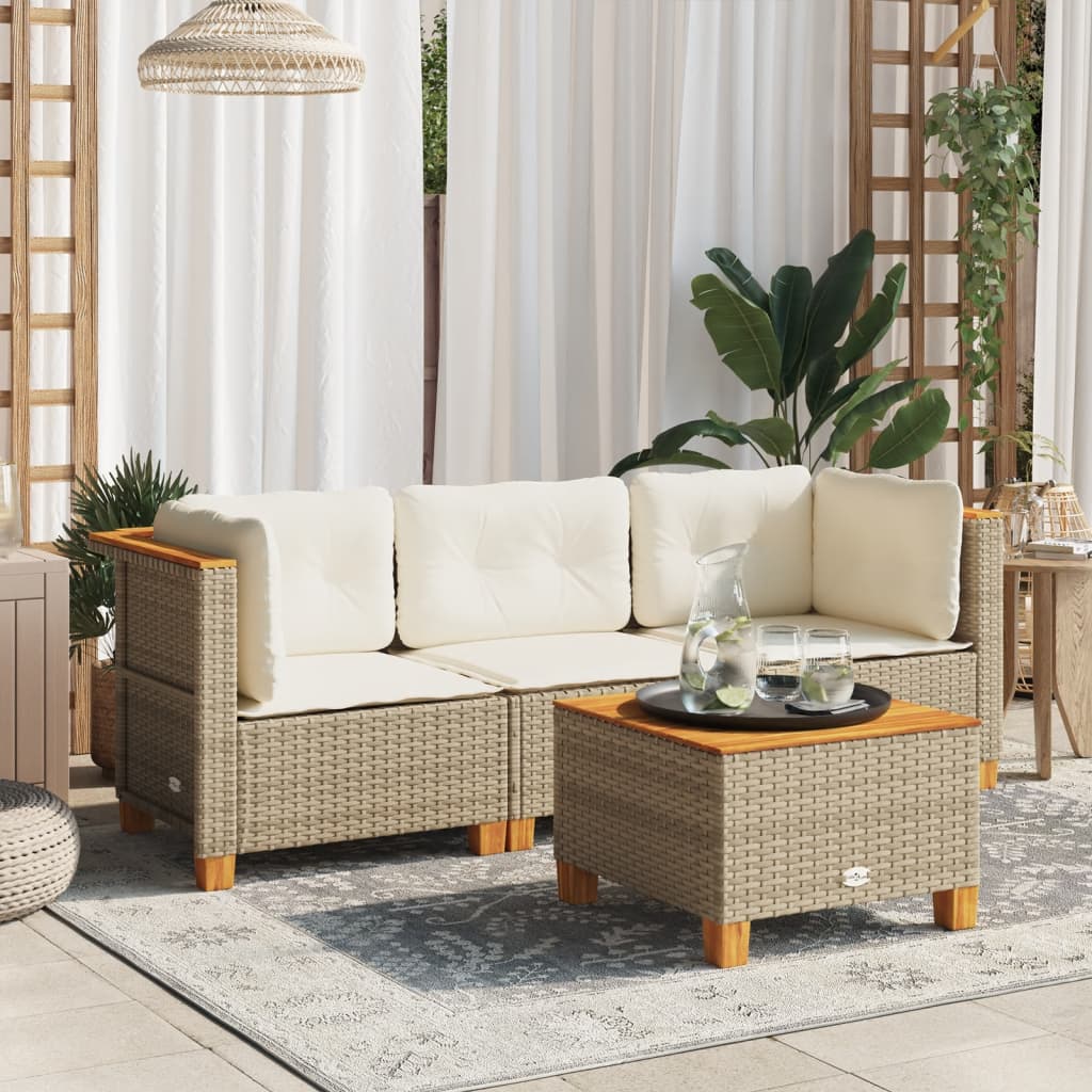 Divano da Giardino con Cuscini a 3 Posti Beige in Polyrattan