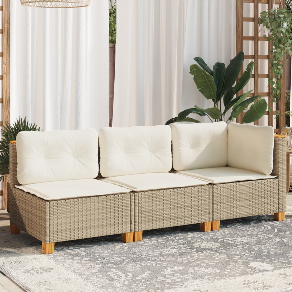 Divano da Giardino con Cuscini a 3 Posti Beige in Polyrattan