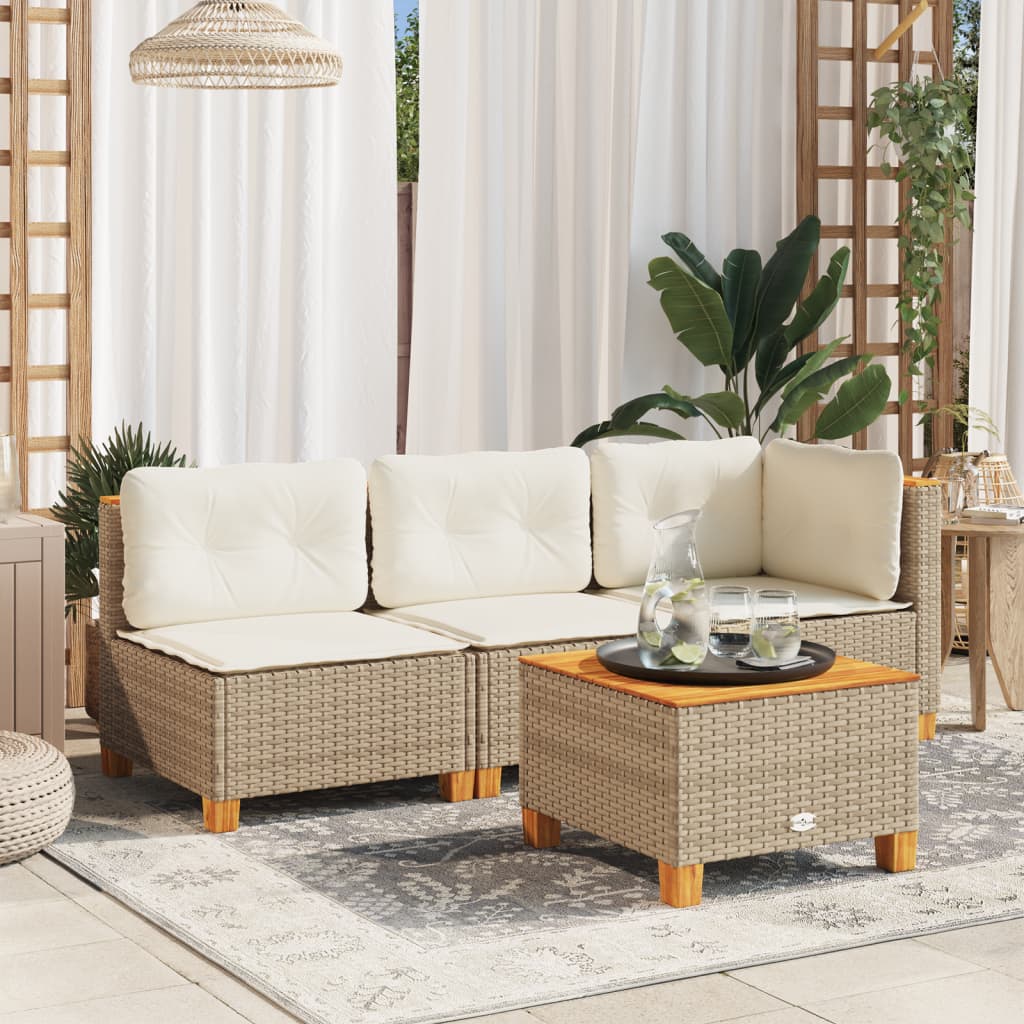 Divano da Giardino con Cuscini a 3 Posti Beige in Polyrattan