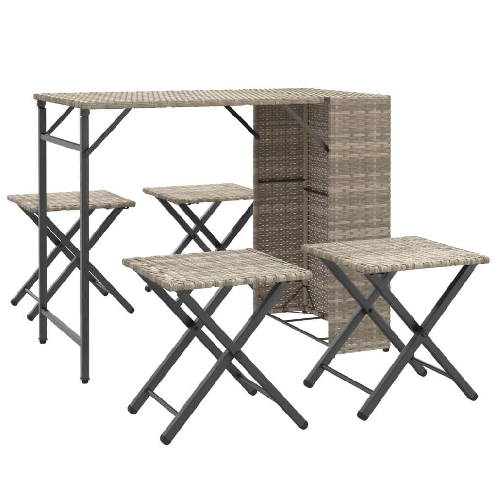 Set Pranzo da Giardino Pieghevole 5 pz Grigio Chiaro Polyrattan