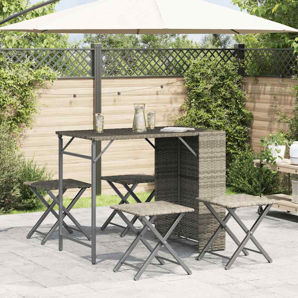 Set Pranzo da Giardino Pieghevole 5 pz Grigio Chiaro Polyrattan