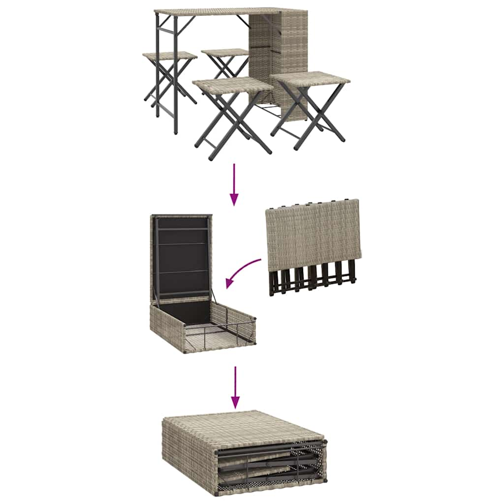 Set Pranzo da Giardino Pieghevole 5 pz Grigio Chiaro Polyrattan