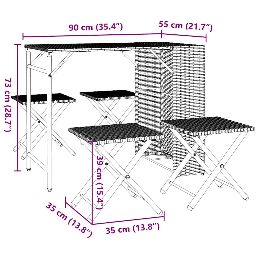 Set Pranzo da Giardino Pieghevole 5 pz Grigio Chiaro Polyrattan