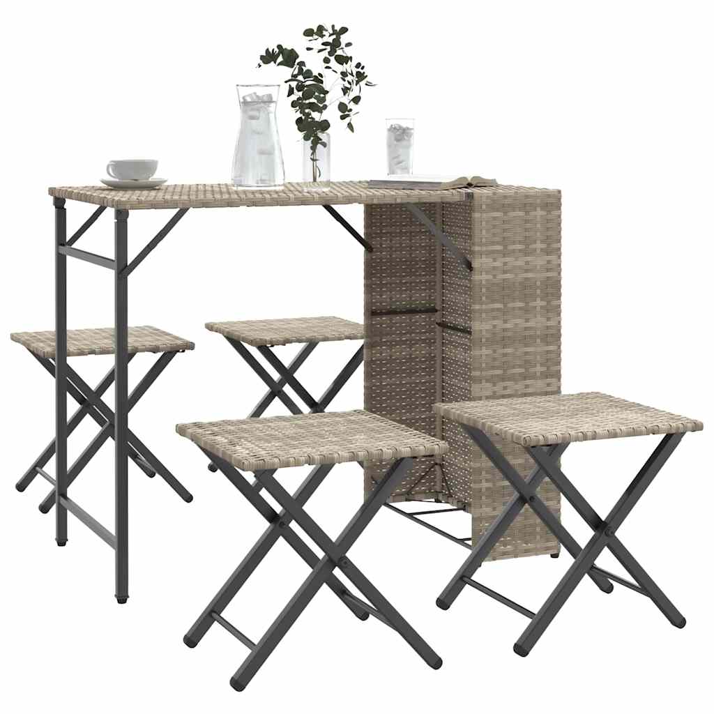 Set Pranzo da Giardino Pieghevole 5 pz Grigio Chiaro Polyrattan