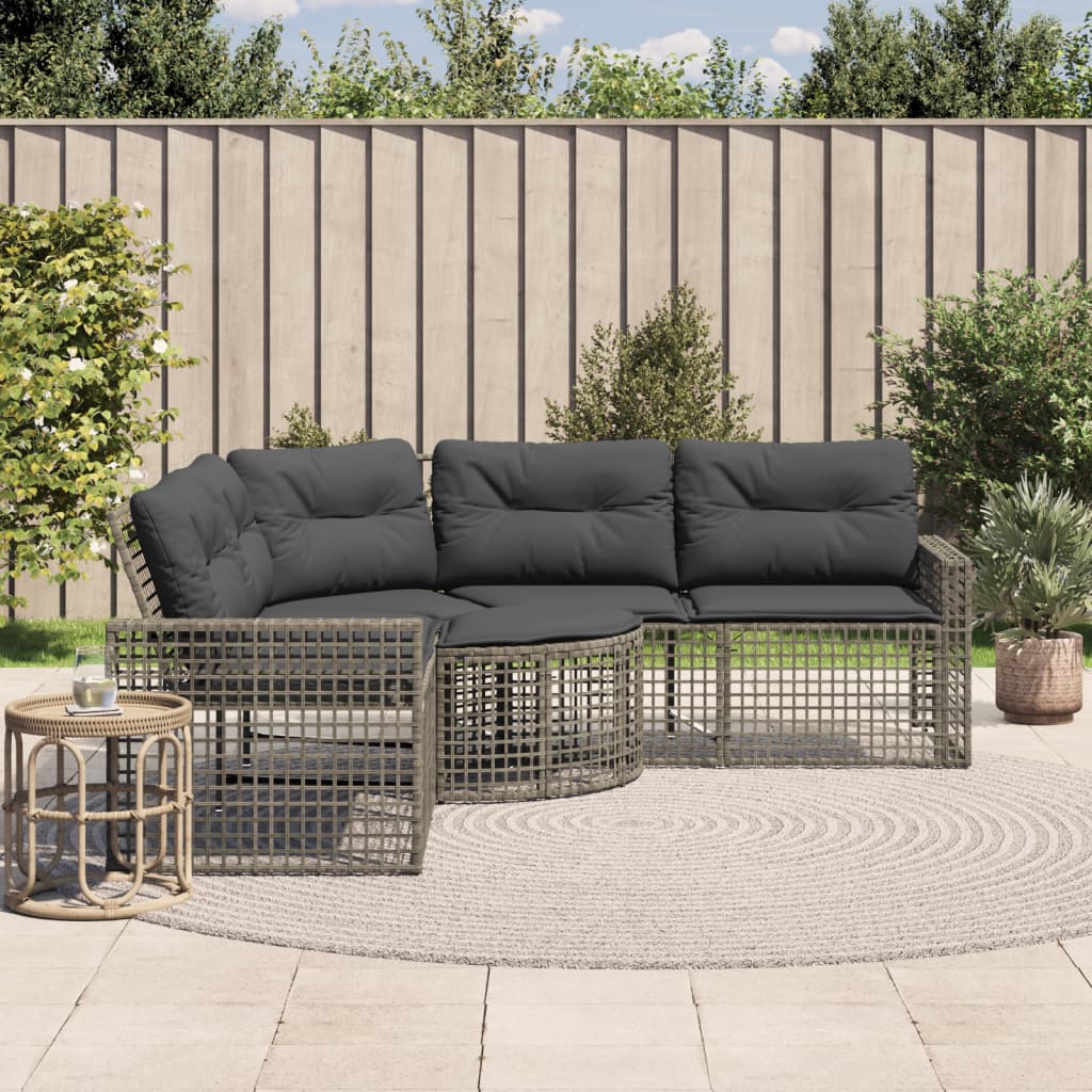 Divano da Giardino a L con Cuscini e Pouf Grigio in Polyrattan