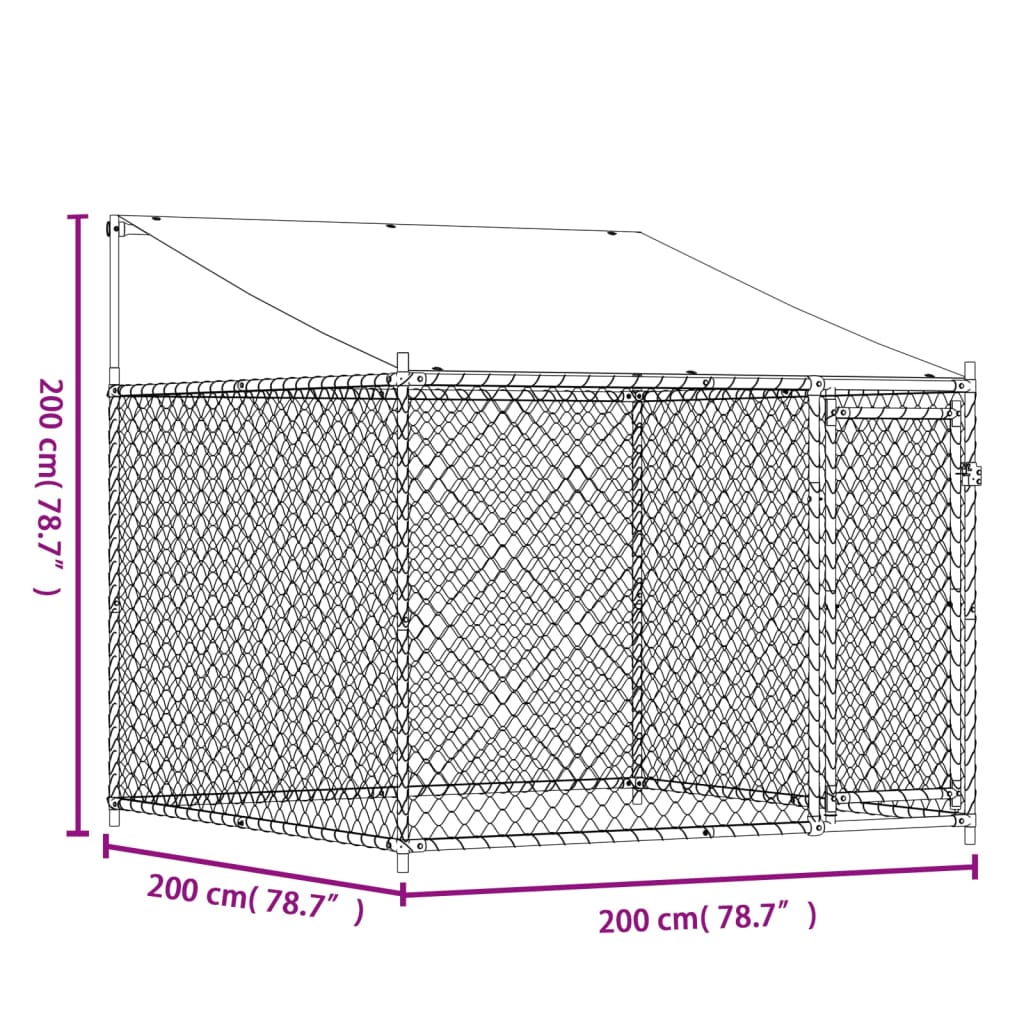 Gabbia Cani con Tetto e Porta Grigia 2x2x2 m in Acciaio Zincato