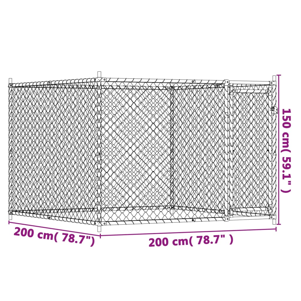 Gabbia per Cani con Porta Grigia 2x2x1,5 m in Acciaio Zincato