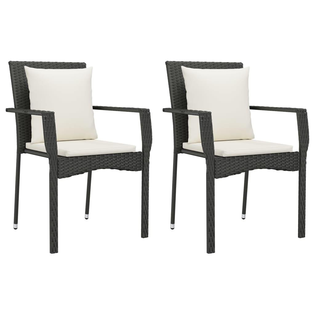 Set da Pranzo da Giardino 7 pz Nero con Cuscini in Polyrattan