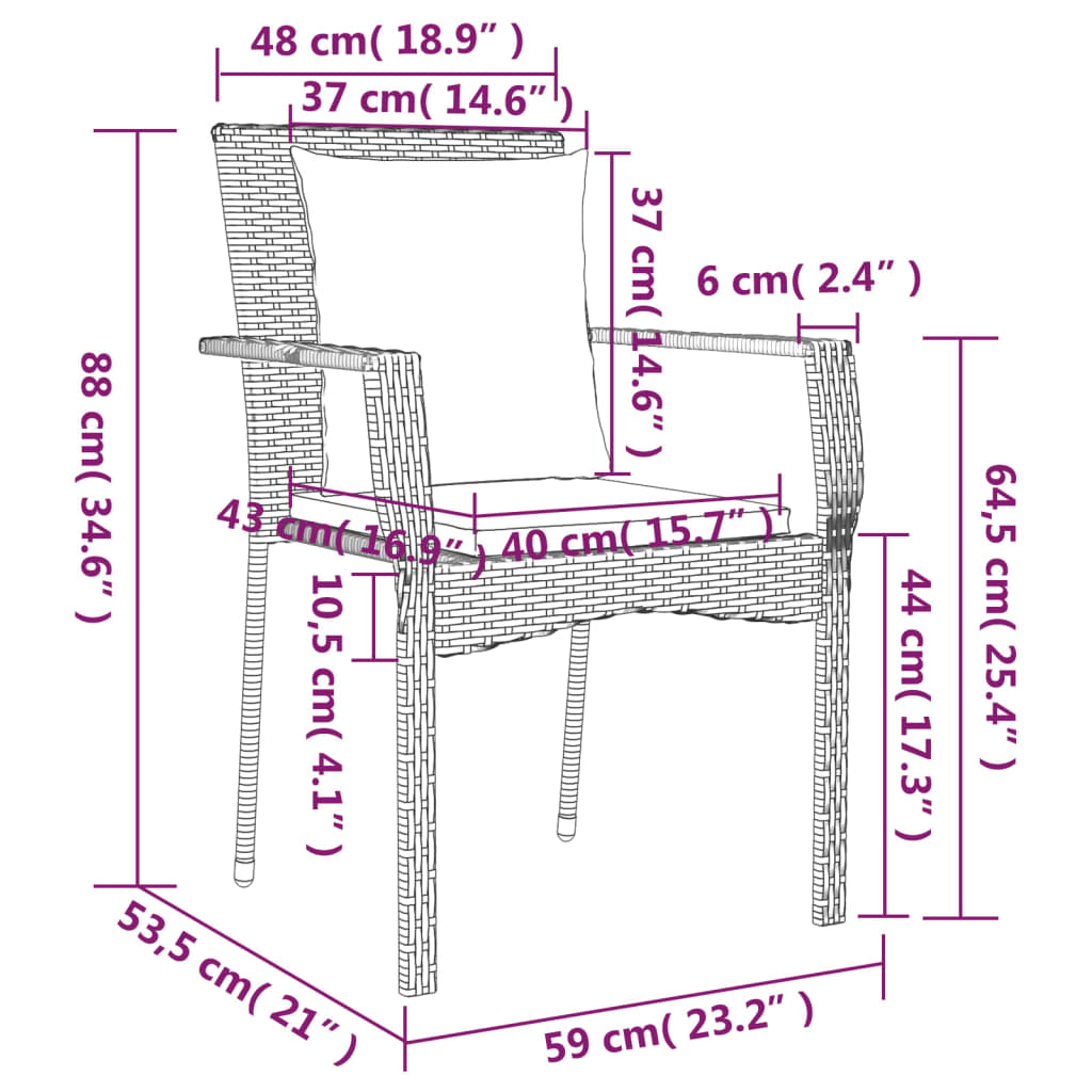 Set da Pranzo da Giardino 7 pz Nero con Cuscini in Polyrattan