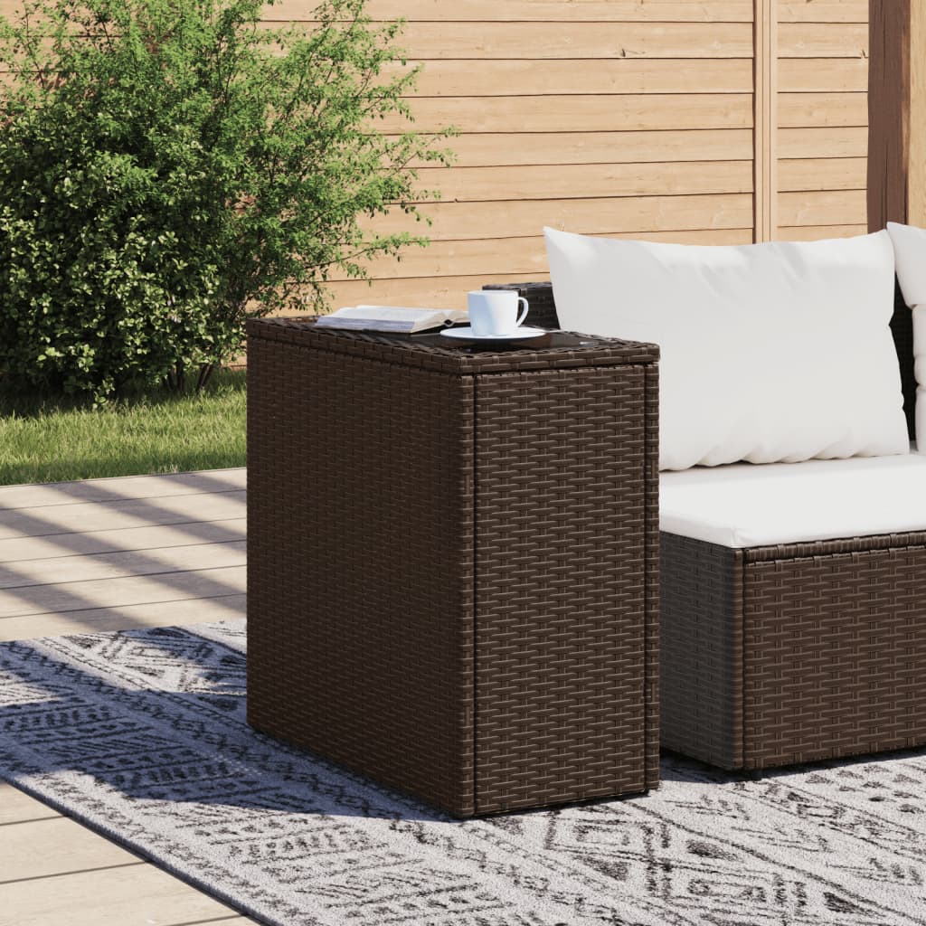 Tavolino Giardino Piano Vetro Marrone 58x27,5x55 cm Polyrattan