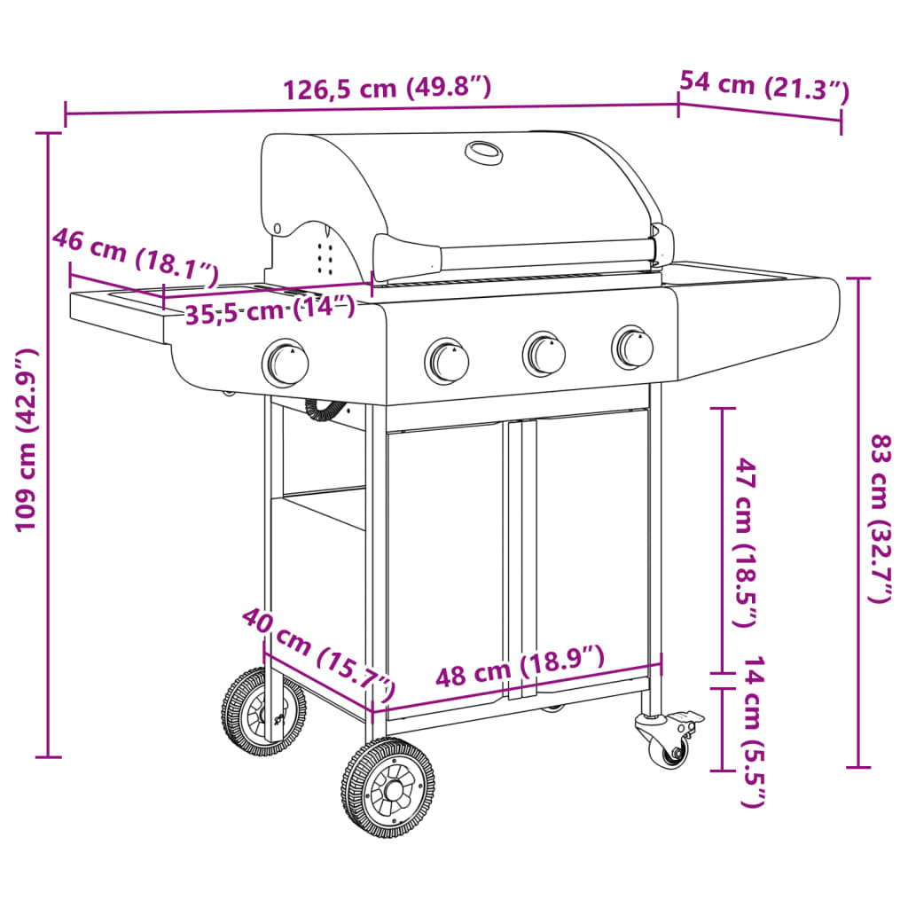 Griglia Barbecue a Gas con 4 Bruciatori Argento in Acciaio