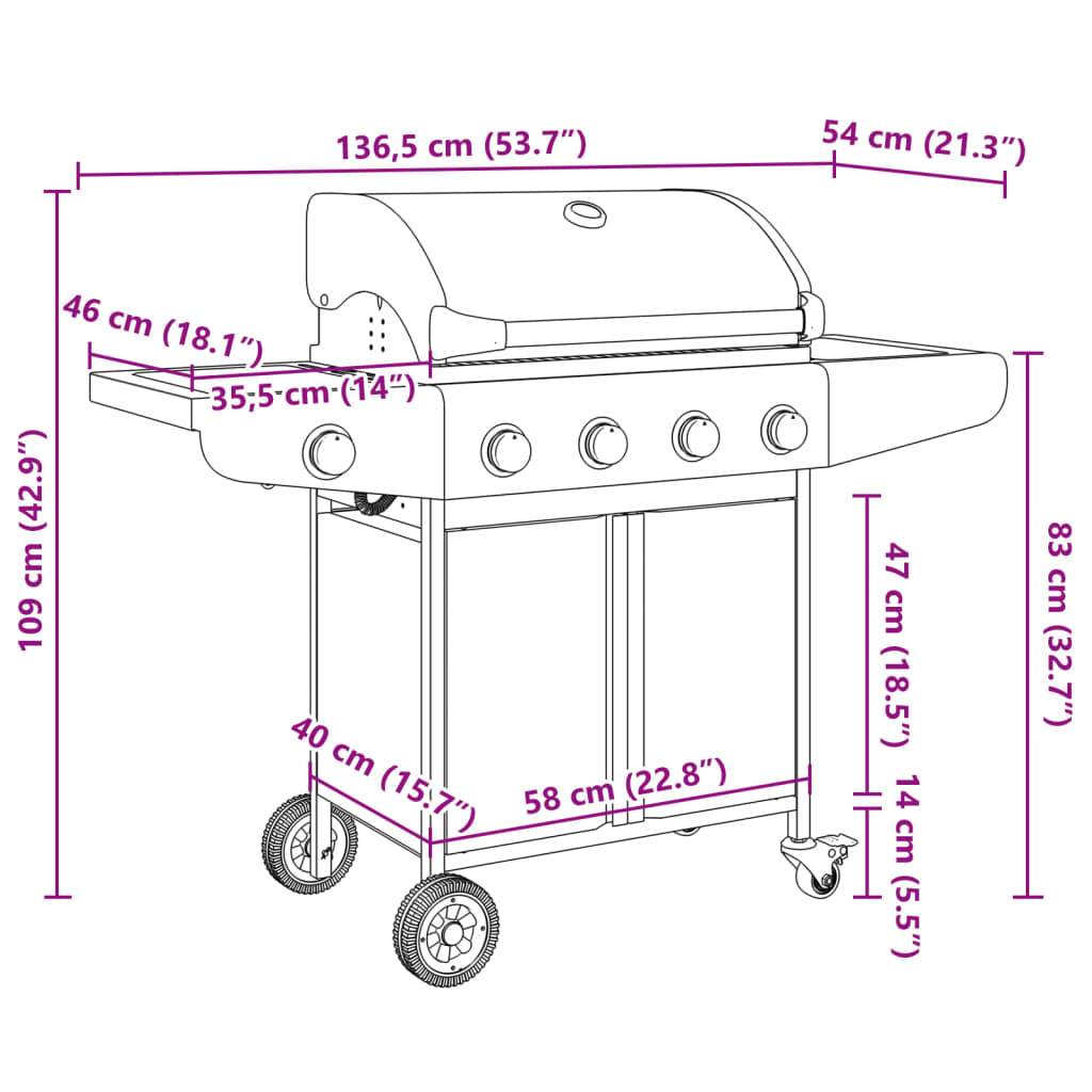 Griglia Barbecue a Gas con 5 Bruciatori Argento in Acciaio