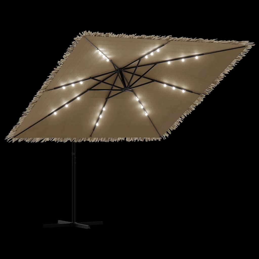 Ombrellone Giardino LED e Palo in Acciaio Marrone 269x269x235cm