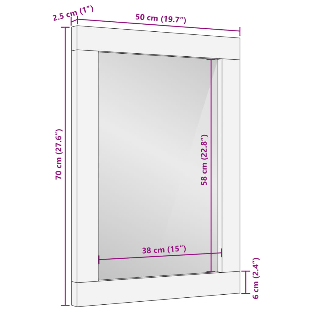 Specchio da Bagno 50x70 cm in Legno Grezzo di Mango e Vetro