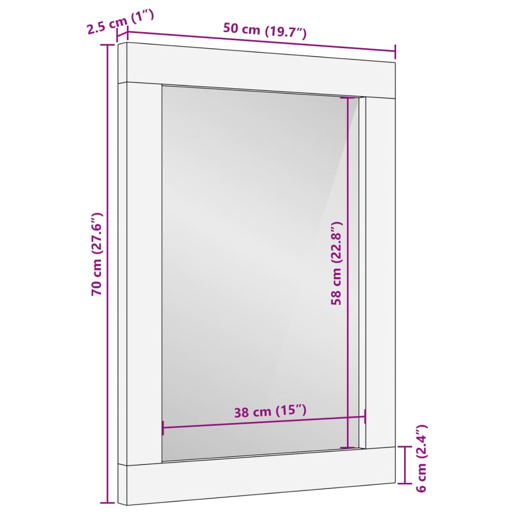 Specchio da Bagno 50x70 cm in Legno Massello di Acacia e Vetro