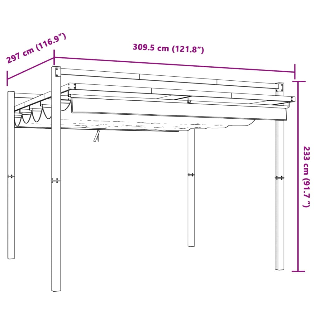 Gazebo Giardino con Tetto Retrattile Antracite 3x3 m Alluminio