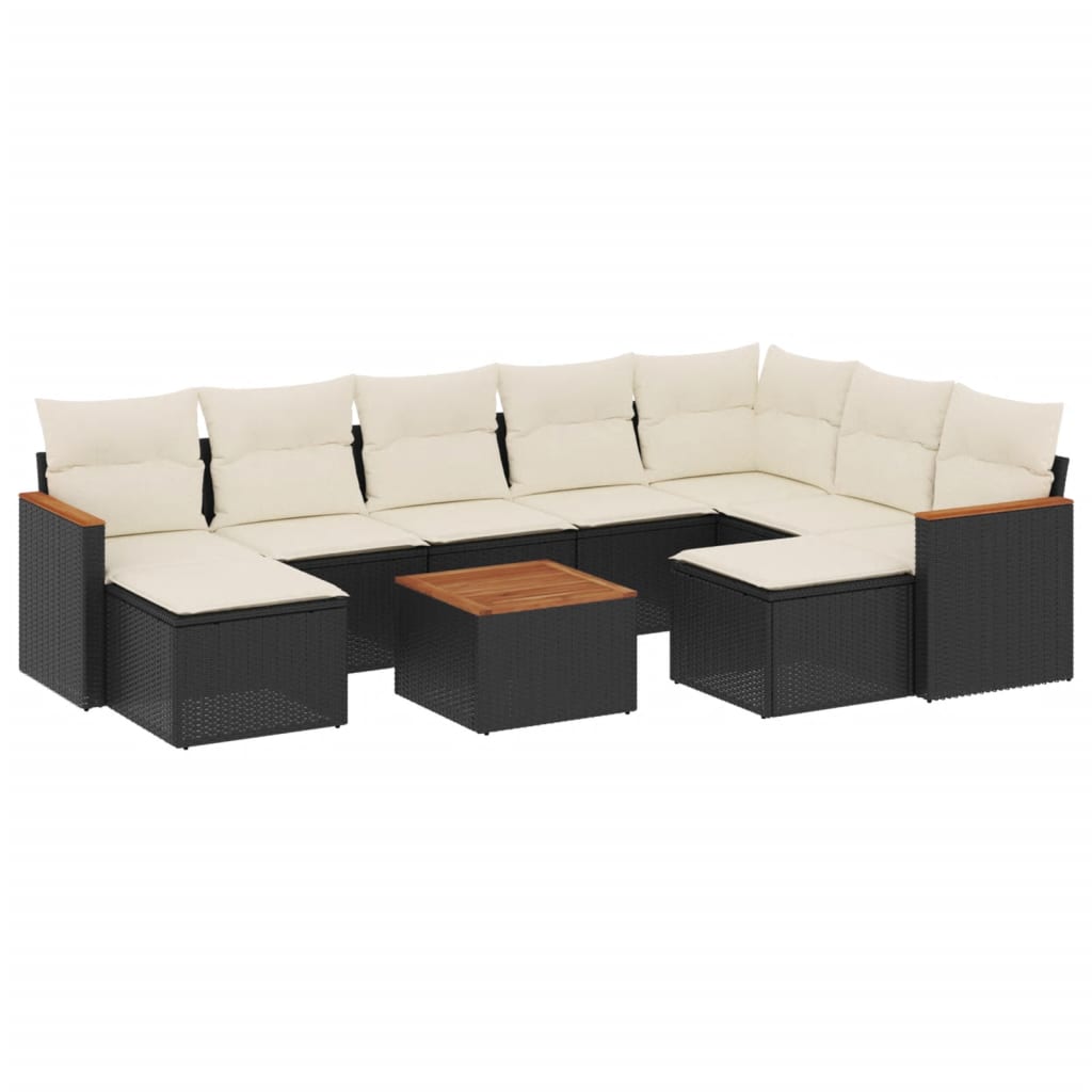 Set Divani da Giardino 10pz con Cuscini in Polyrattan Nero