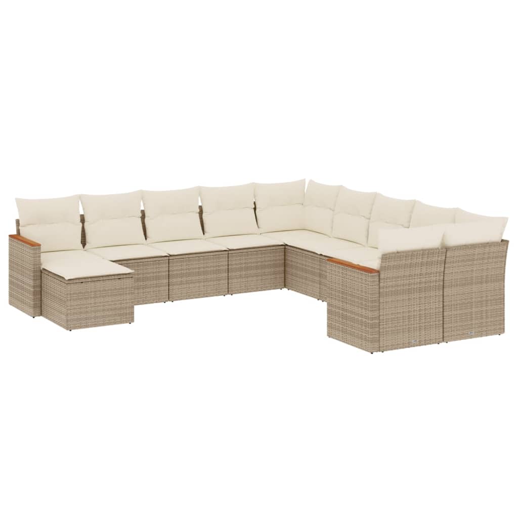 Set Divani da Giardino 11 pz con Cuscini Beige in Polyrattan