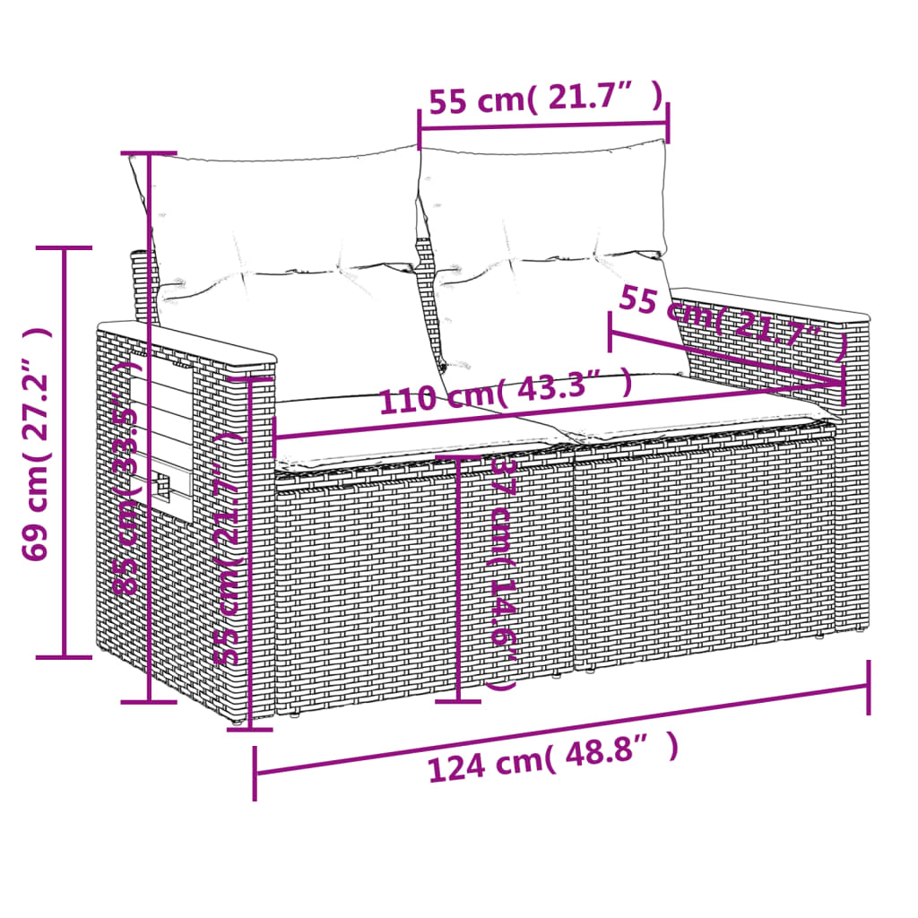 Set Divano da Giardino 5 pz con Cuscini Beige in Polyrattan