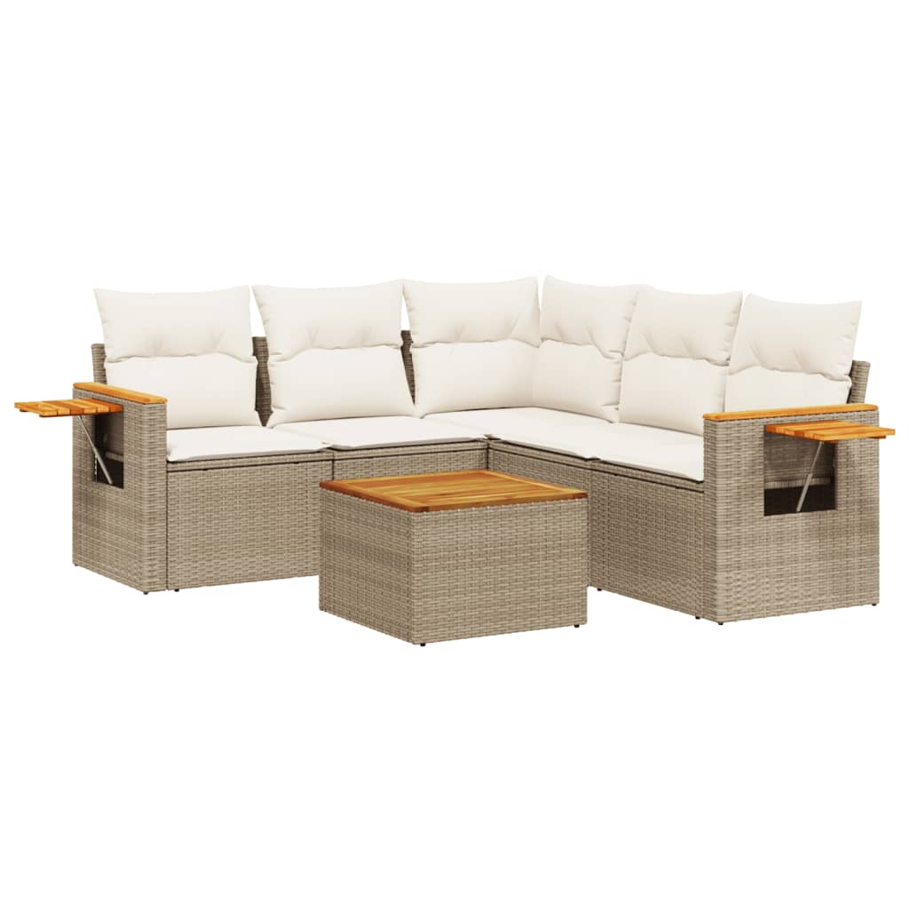 Set Divano da Giardino 6 pz con Cuscini Beige in Polyrattan