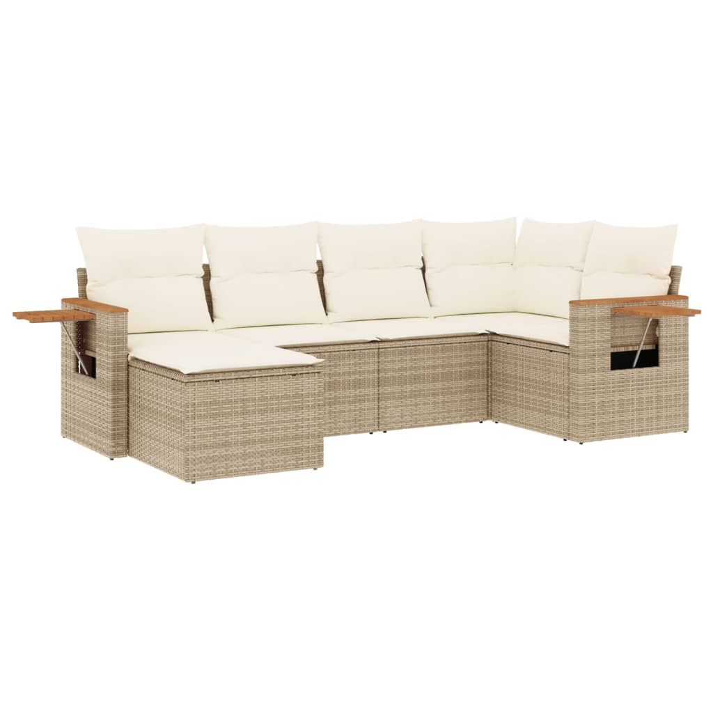 Set Divano da Giardino 6 pz con Cuscini Beige in Polyrattan