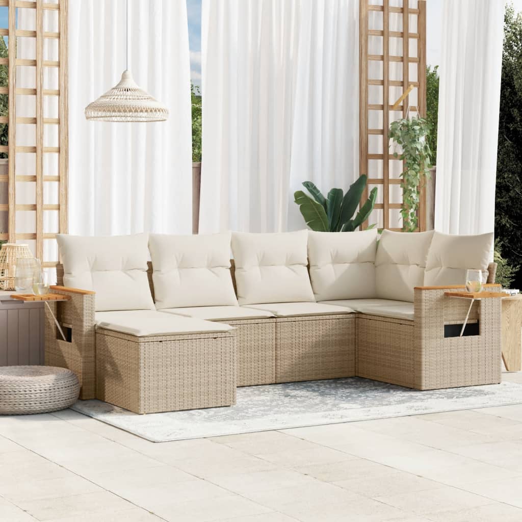 Set Divano da Giardino 6 pz con Cuscini Beige in Polyrattan