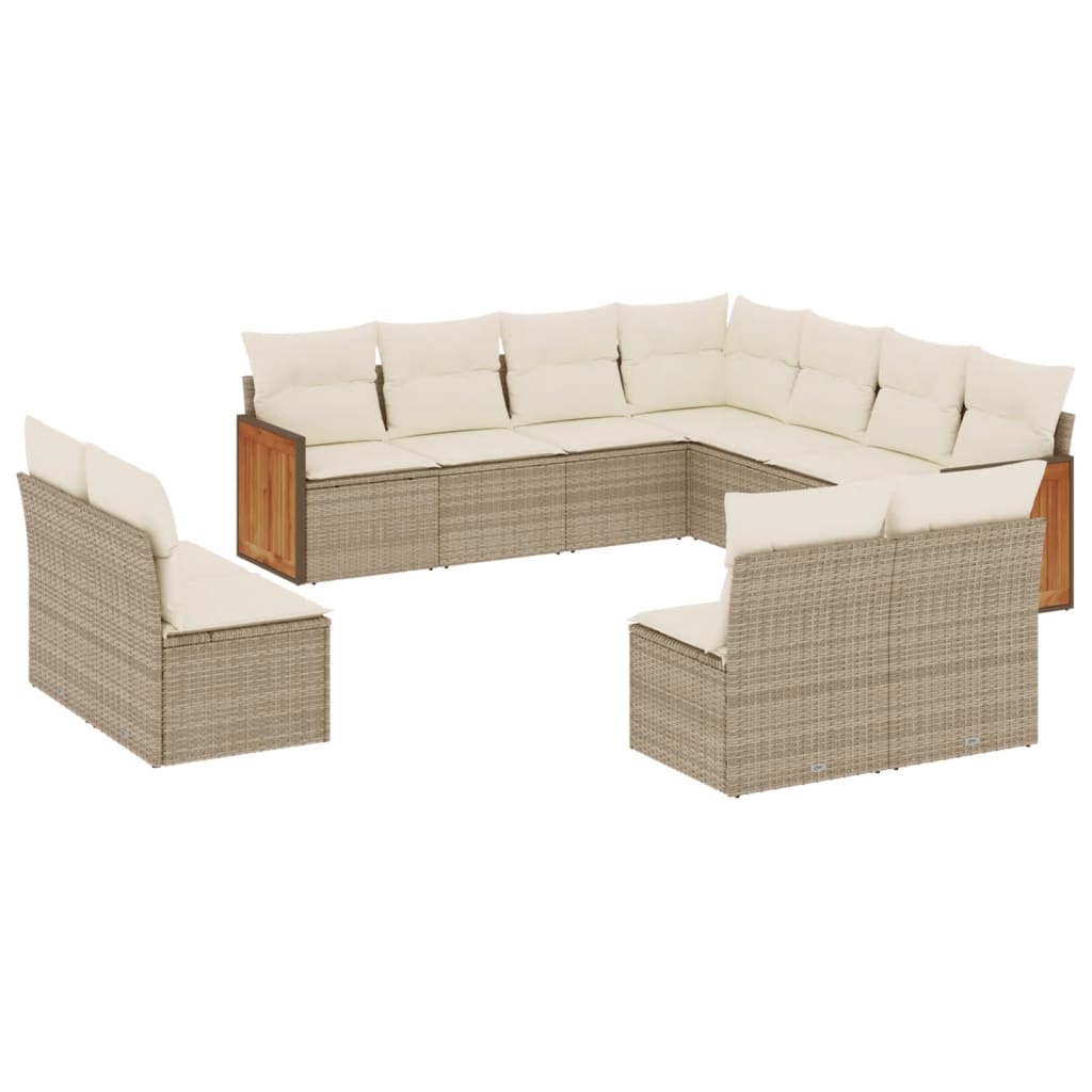 Set Divani da Giardino 11 pz con Cuscini Beige in Polyrattan