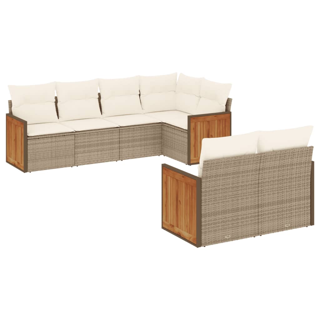 Set Divani da Giardino 7 pz con Cuscini Beige in Polyrattan