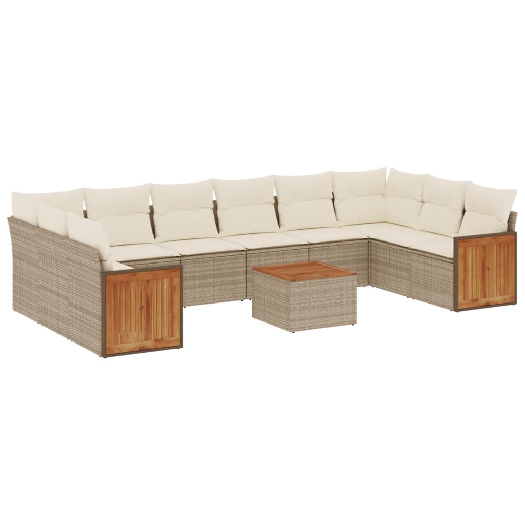 Set Divani da Giardino 11 pz con Cuscini Beige in Polyrattan