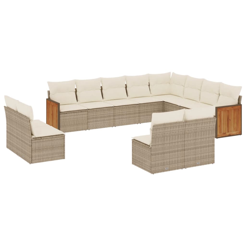 Set Divani da Giardino 12 pz con Cuscini Beige in Polyrattan