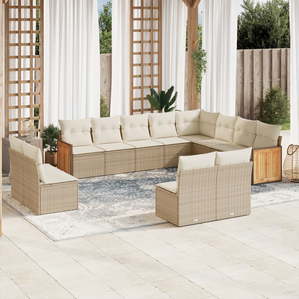 Set Divani da Giardino 12 pz con Cuscini Beige in Polyrattan