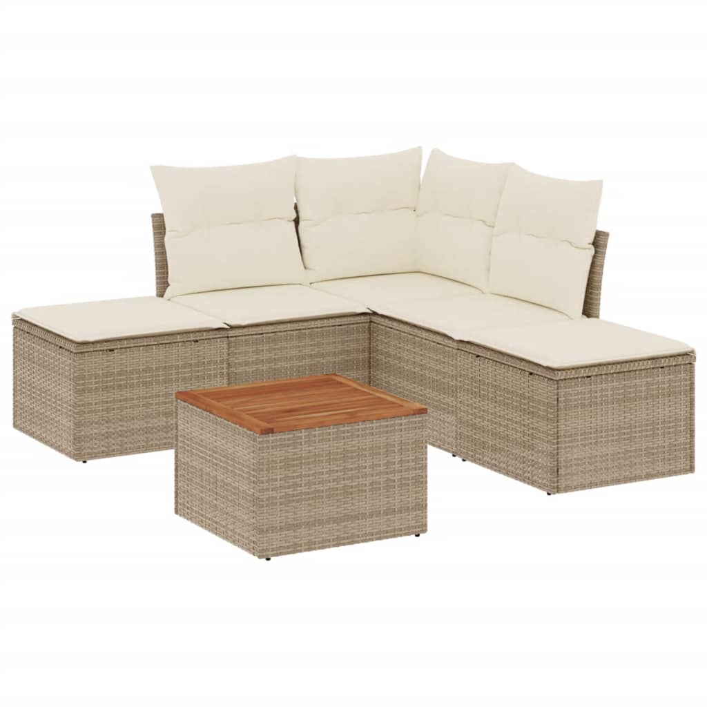 Set Divano da Giardino 6 pz con Cuscini Beige in Polyrattan