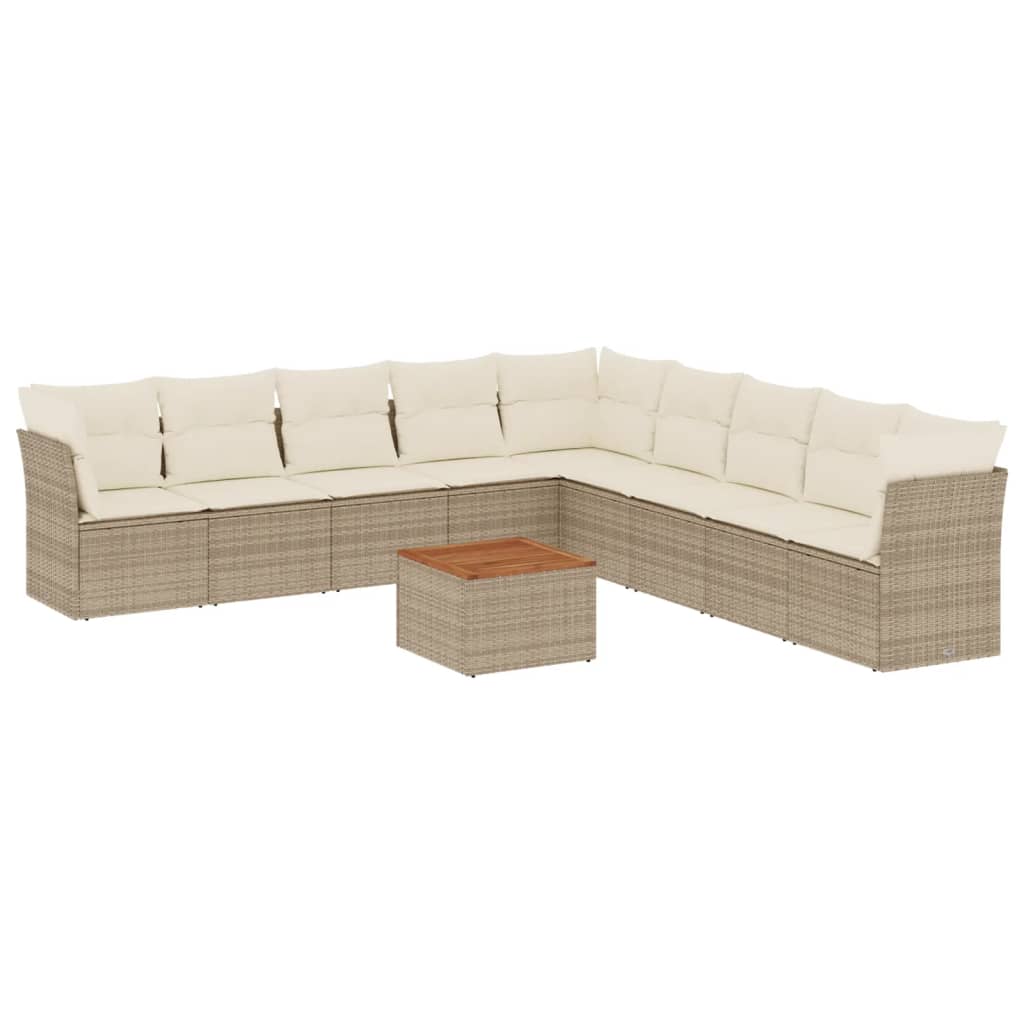 Set Divano da Giardino 10 pz con Cuscini Beige in Polyrattan