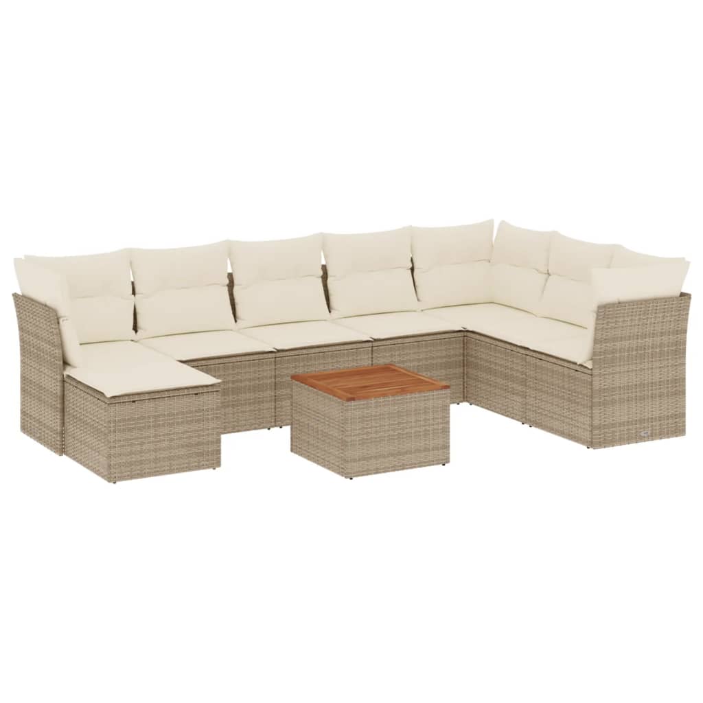 Set Divano da Giardino 9 pz con Cuscini Beige in Polyrattan