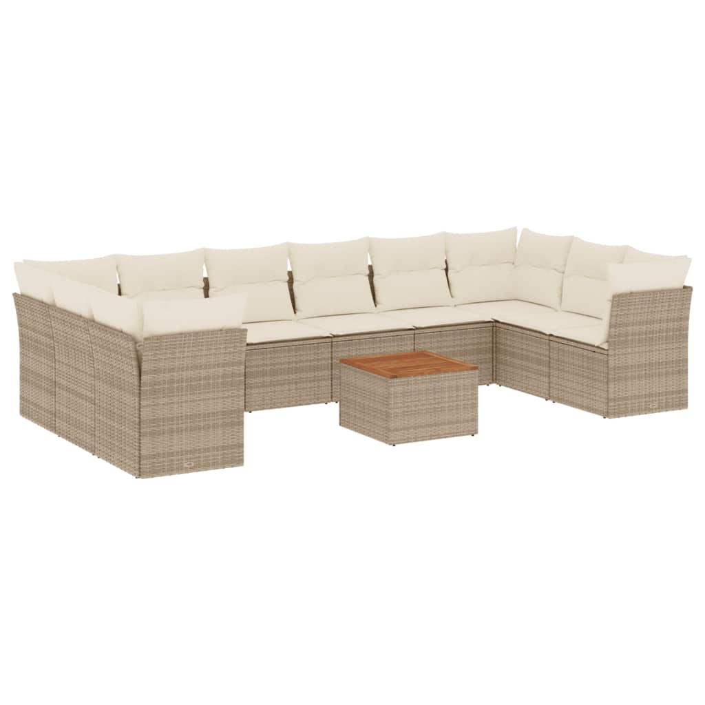 Set Divani da Giardino 11 pz con Cuscini Beige in Polyrattan