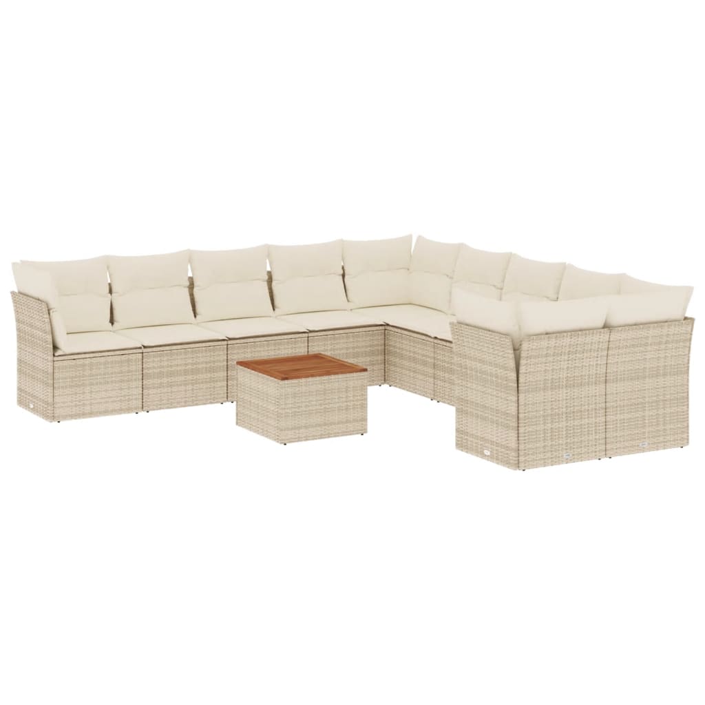 Set Divani da Giardino 11 pz con Cuscini Beige in Polyrattan